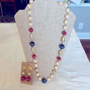 Earring necklace set vintage colorful ball faux pearl 1980s  retro bold
